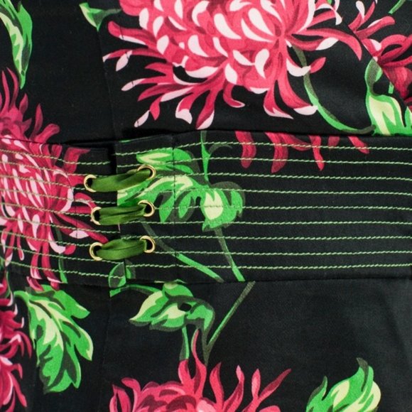 Donna Ricco Pin-Up Halter Dress – Retro Floral Black Red Green – Size 6 - Picture 3 of 5